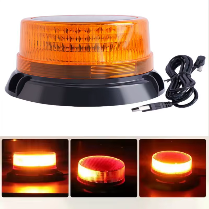 Balise magnétique solaire 12V 24V, lumière stroboscopique ambre, voyant de sécurité pour camions, véhicules, balise clignotante d'urgence