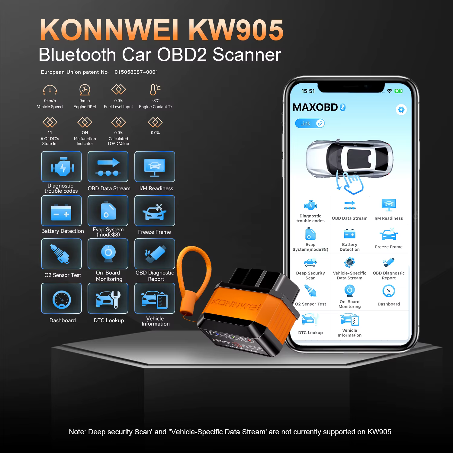 KONNWEI outil de Diagnostic de défauts de voiture OBD2 connexion Bluetooth contrôle par application MAXOBD numérisation Codes d'erreur clairs outil de numérisation OBD2 de voiture