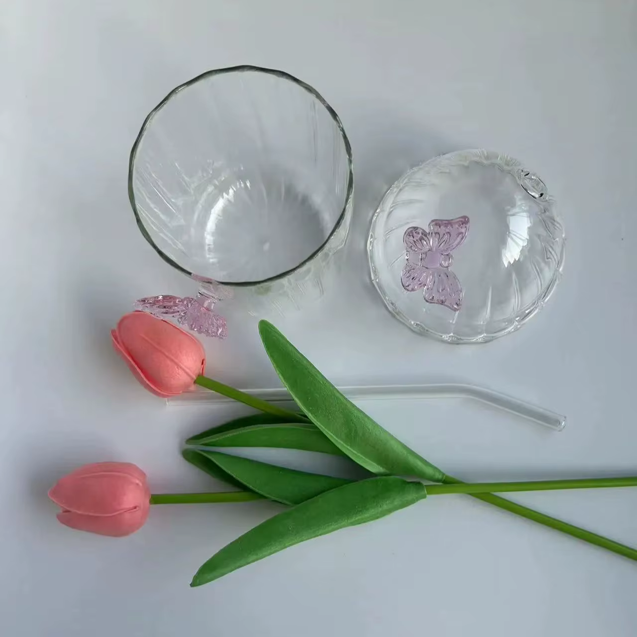 Tasse en verre Chic d'inspiration papillon de 400ML