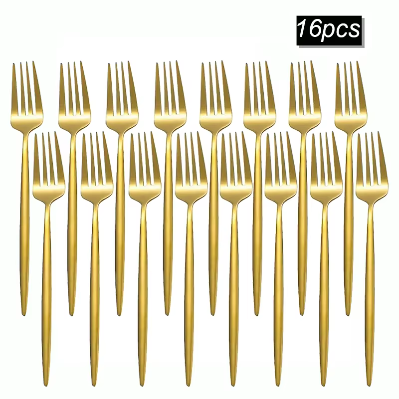 8/12/16 pièces en acier inoxydable or vaisselle fourchette à dîner