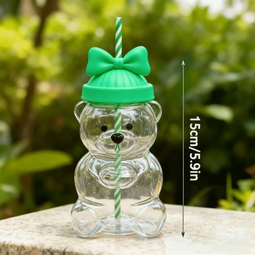 Tasse en verre ours 2025 mignonne transparente avec couvercle