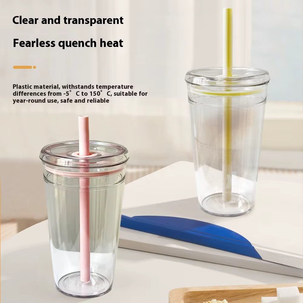 Tasse d'été en plastique avec paille de thé au lait de grande valeur de 450ML
