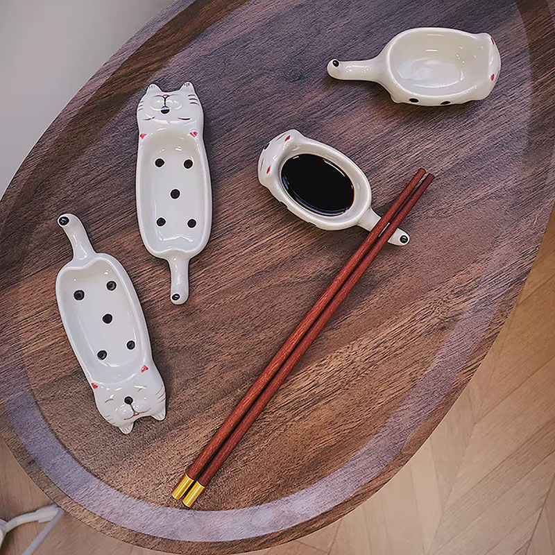 Plats à Sauce chat/lapin de dessin animé, Pot en céramique, plats à tremper, couteau de cuisine et porte-fourchette, décoration de Table