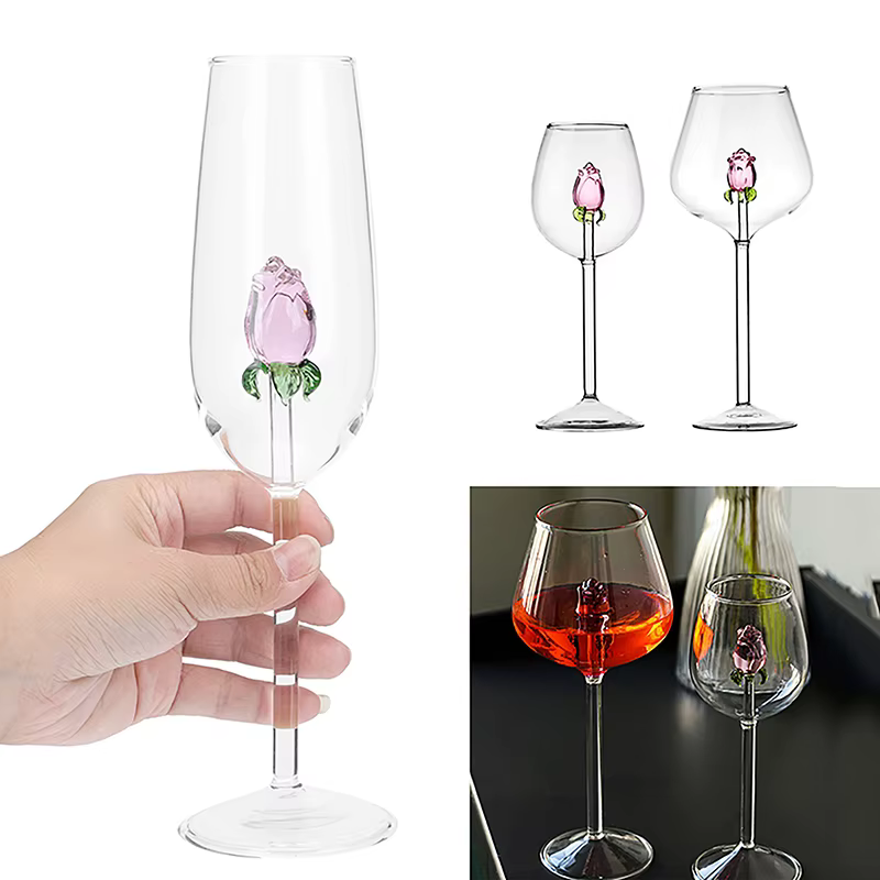 Verres à vin rose 3D créatifs