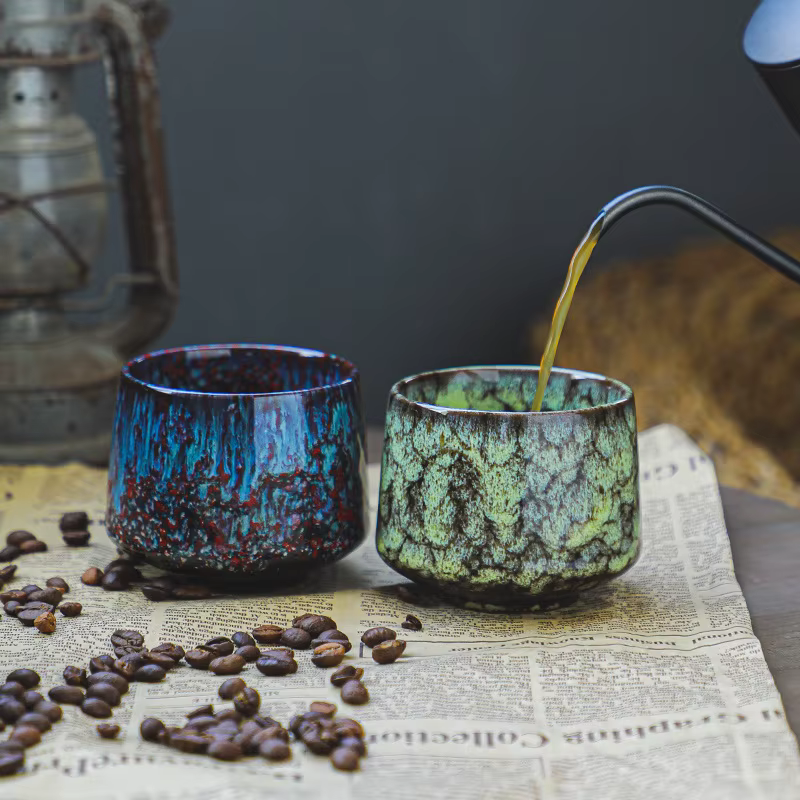 Tasse à café en céramique à glaçure réactive colorée