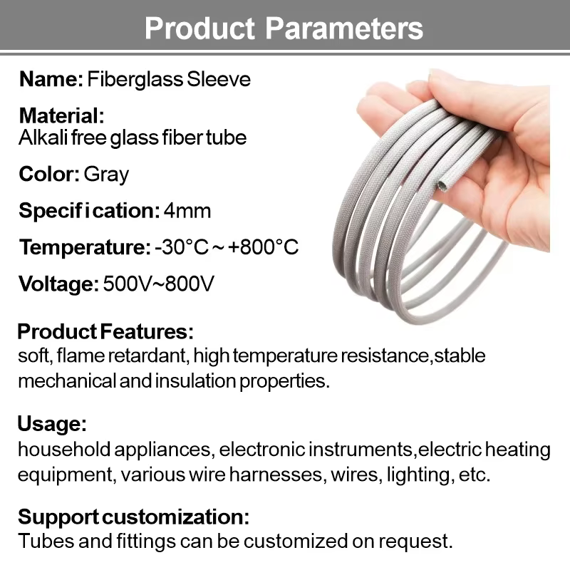 Gaine en fibre de verre haute température, 5 mètres, 800 degrés C, ID 4mm, Tube en Fiber de verre chimique, manchon tressé d'isolation gris