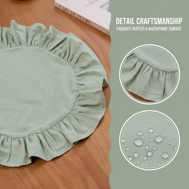 Set de table rustique rond de couleur unie avec bord festonné