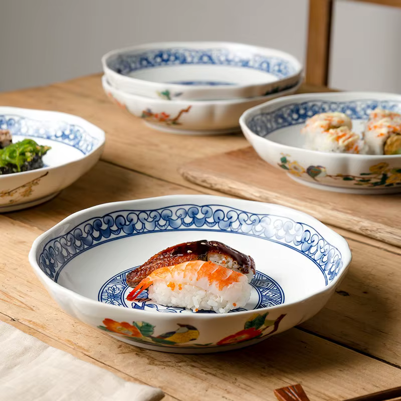 1 pièce – Assiettes en céramique bleues et blanches de style rétro chinois