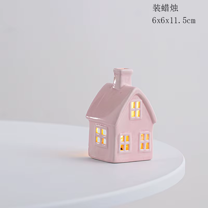 Décoration de noël porcelaine Miniature maison de Village lumière LED céramique château modèle