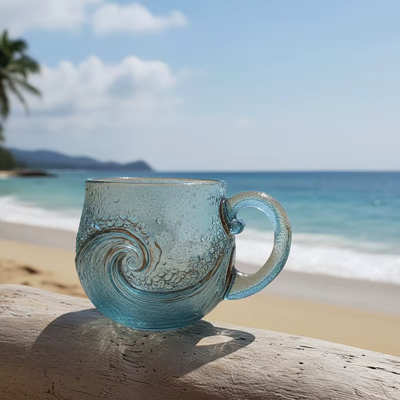 Tasse ondulée en verre de mer 12 Oz