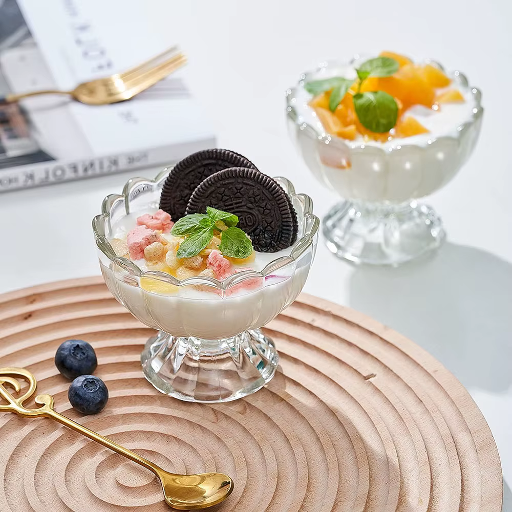 Bol à dessert en verre tulipe à pied de 5 oz – Idéal pour les coupes glacées