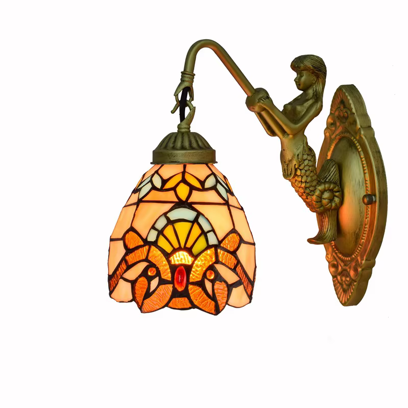 Lampe murale sirène en vitrail européen