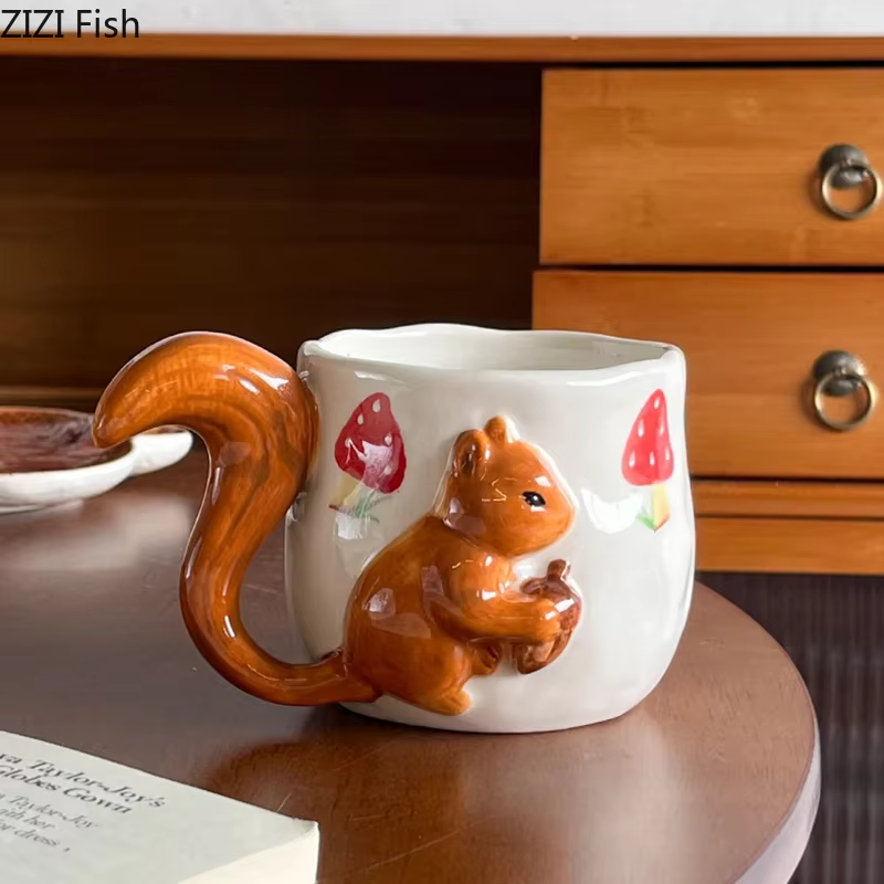 Tasse et soucoupe en porcelaine en Relief de feuille d'érable d'écureuil