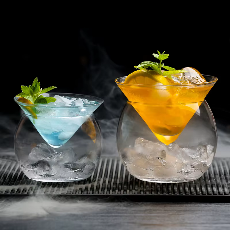 Verres à Cocktail Martini sans tige, avec refroidisseur, plat de service avec support à glace, ensemble de serveur de Caviar en verre, refroidisseur de Cocktail pour liqueur