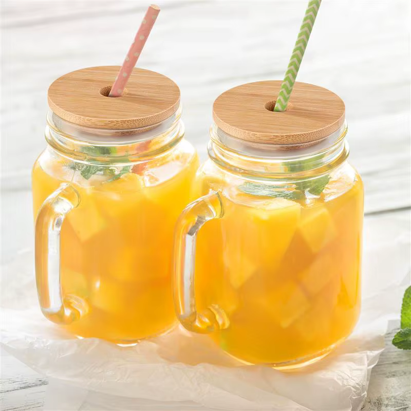 Bocal Mason Jar avec couvercle en paille