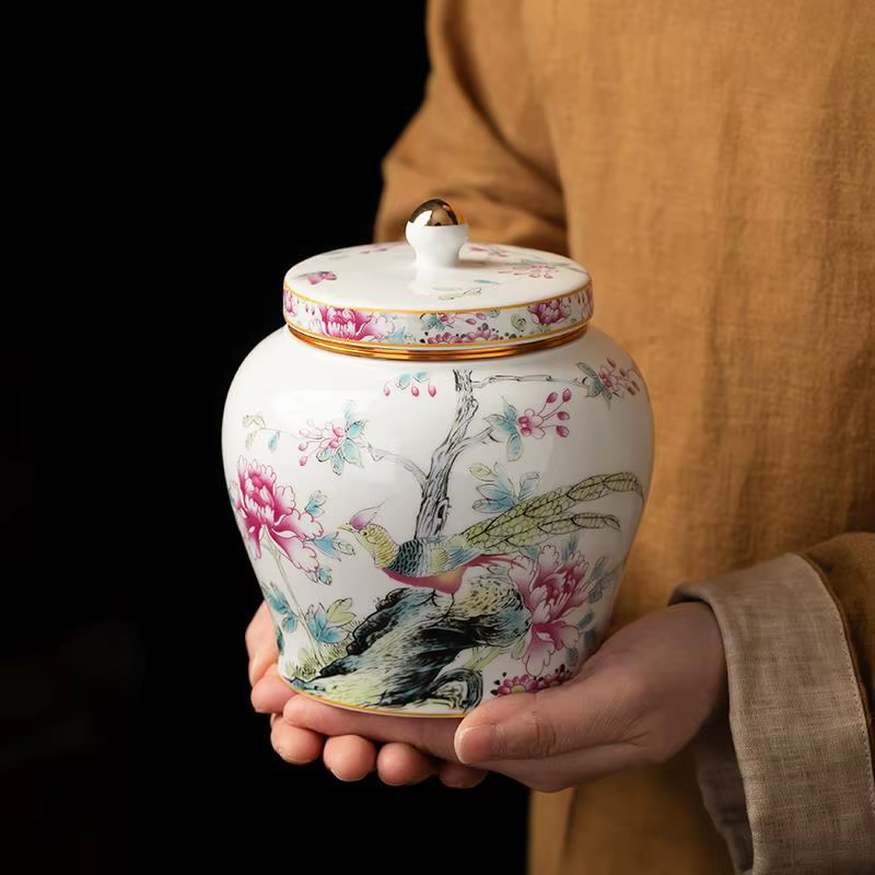 Pot de rangement scellé en porcelaine bleue et blanche Vintage
