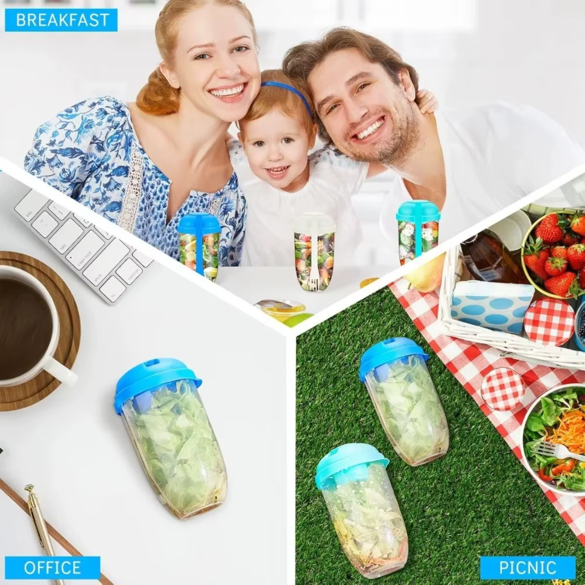 Tasse à salade anti-fuite avec couvercle