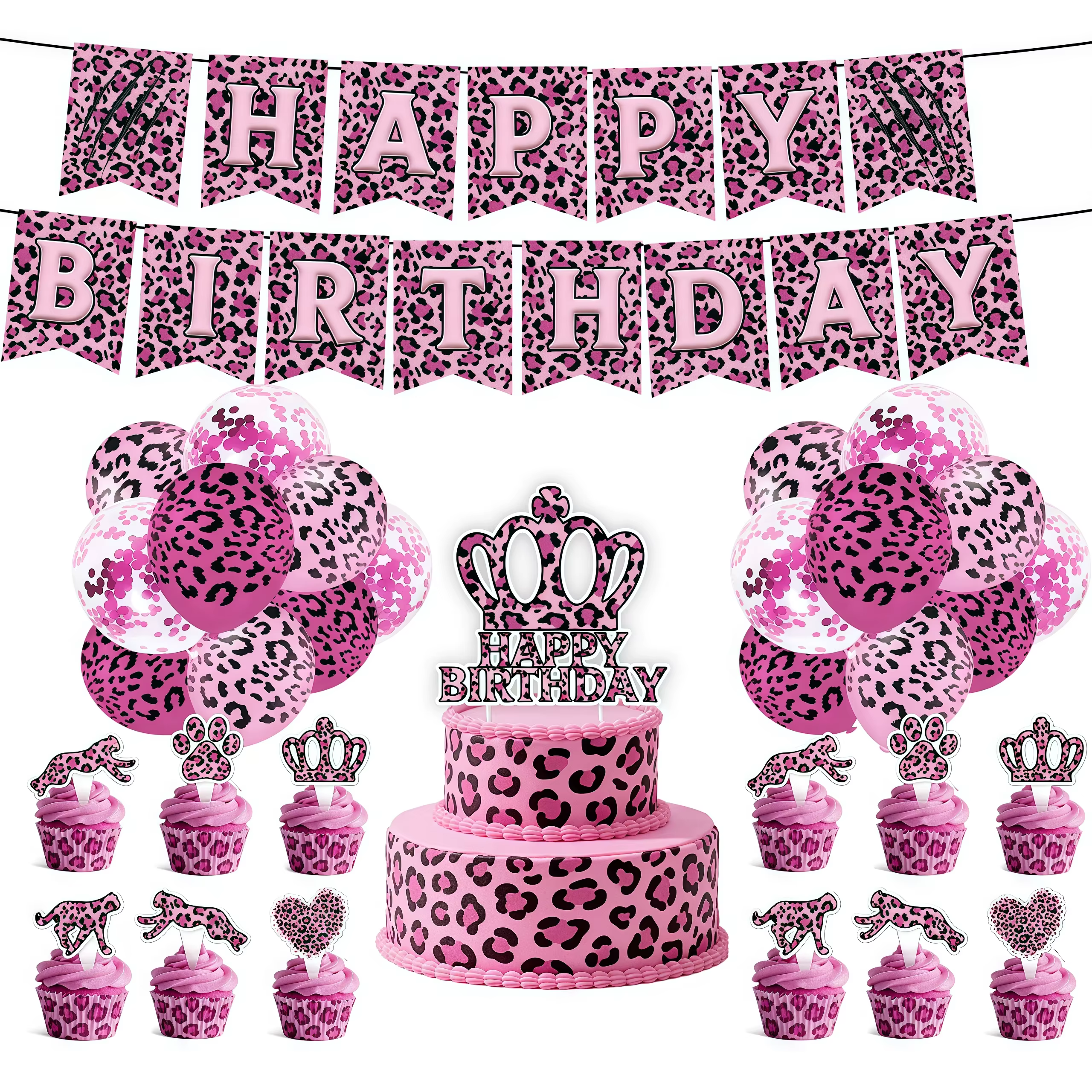 Décoration de fête d'anniversaire léopard rose