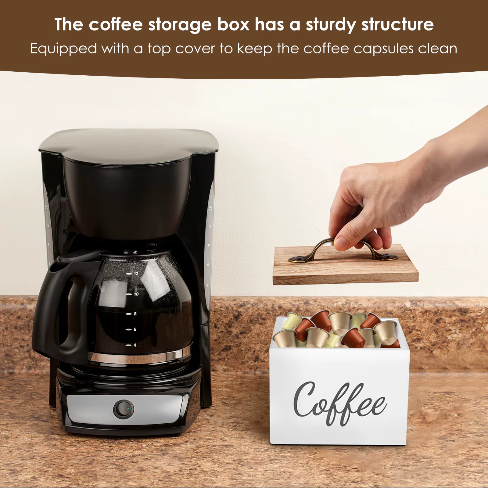 Porte-dosette de café en bois avec couvercle