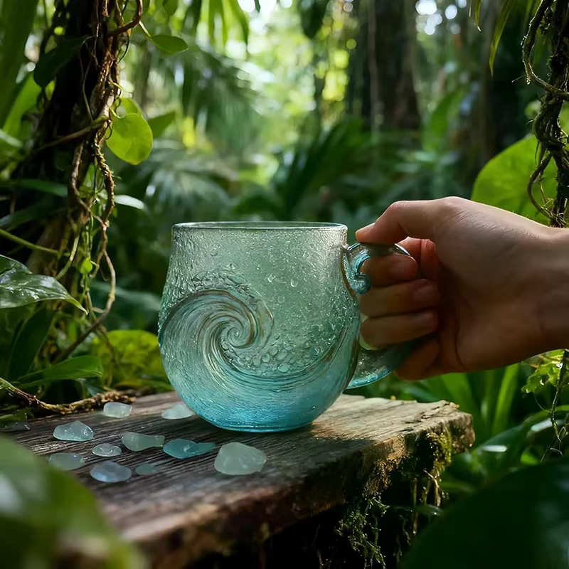 Tasse ondulée en verre de mer 12 Oz