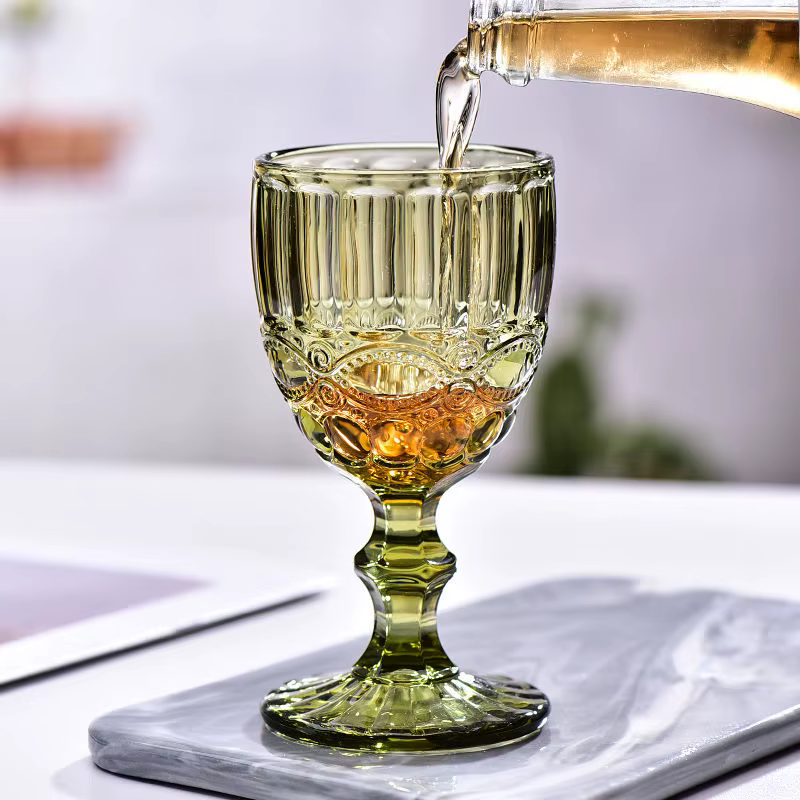 1 pièce 240ml 8oz Vintage en relief couleur unie gobelet ambre vert bleu violet verres à vin