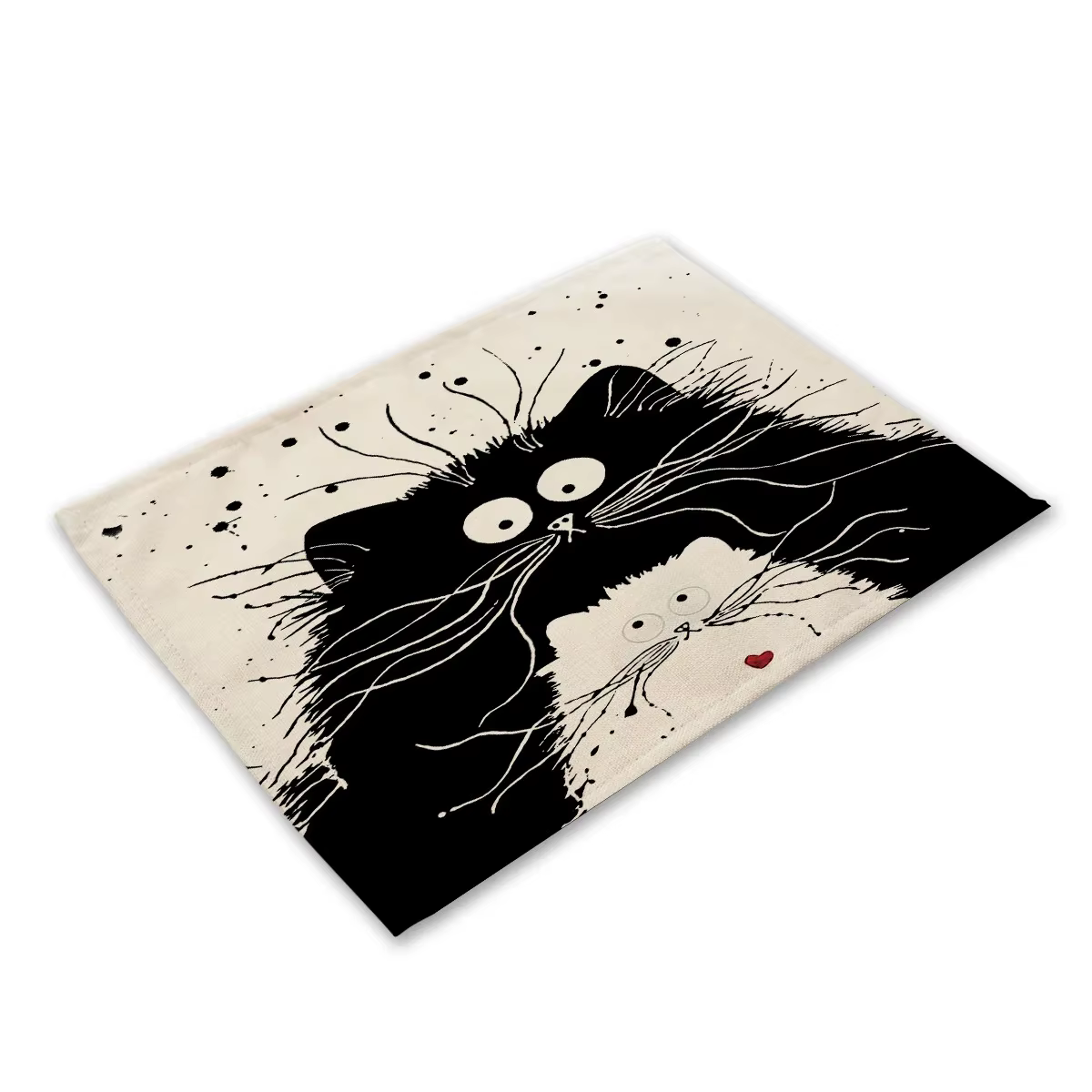 Joli set de table en lin motif chat noir, style occidental, résistant à la chaleur pour la décoration intérieure