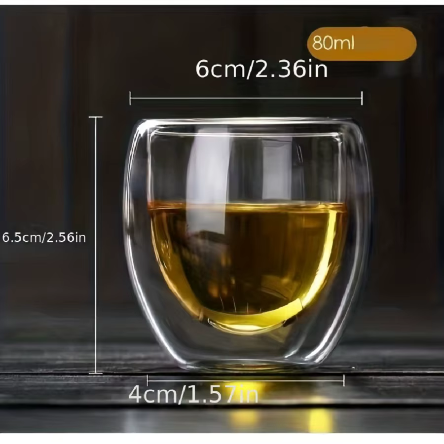 Ensemble de 6 Tasses à Café en Verre à Double Paroi de 2.7 Oz