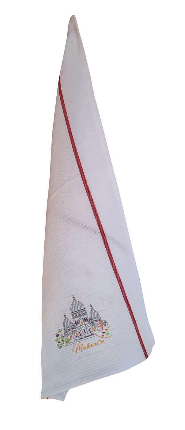 Torchon nid d'abeilles recycl Montmartre Blanc/rouge 50 x 70