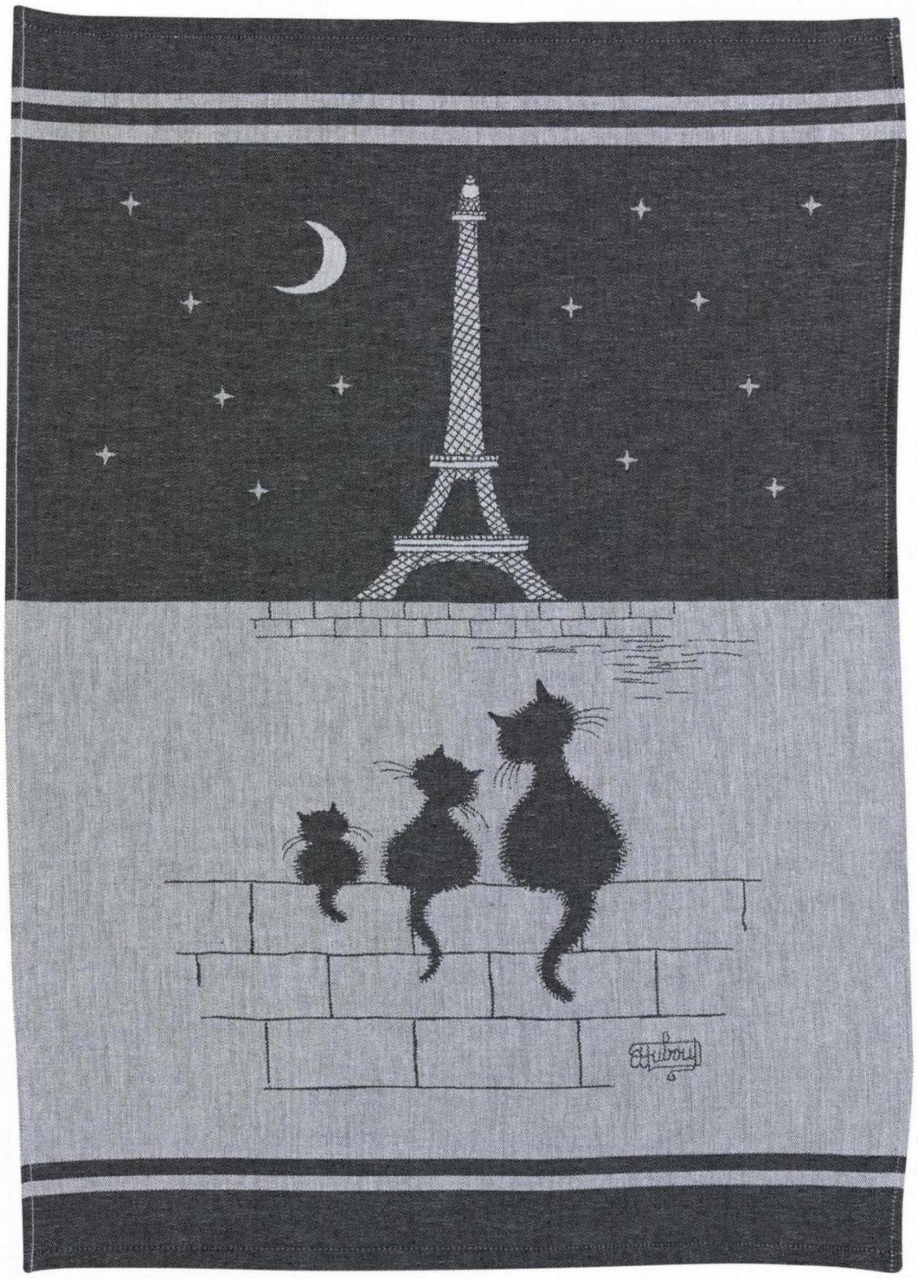 Torchon jacquard Chats Tour Eiffel Ombre 50 x 70