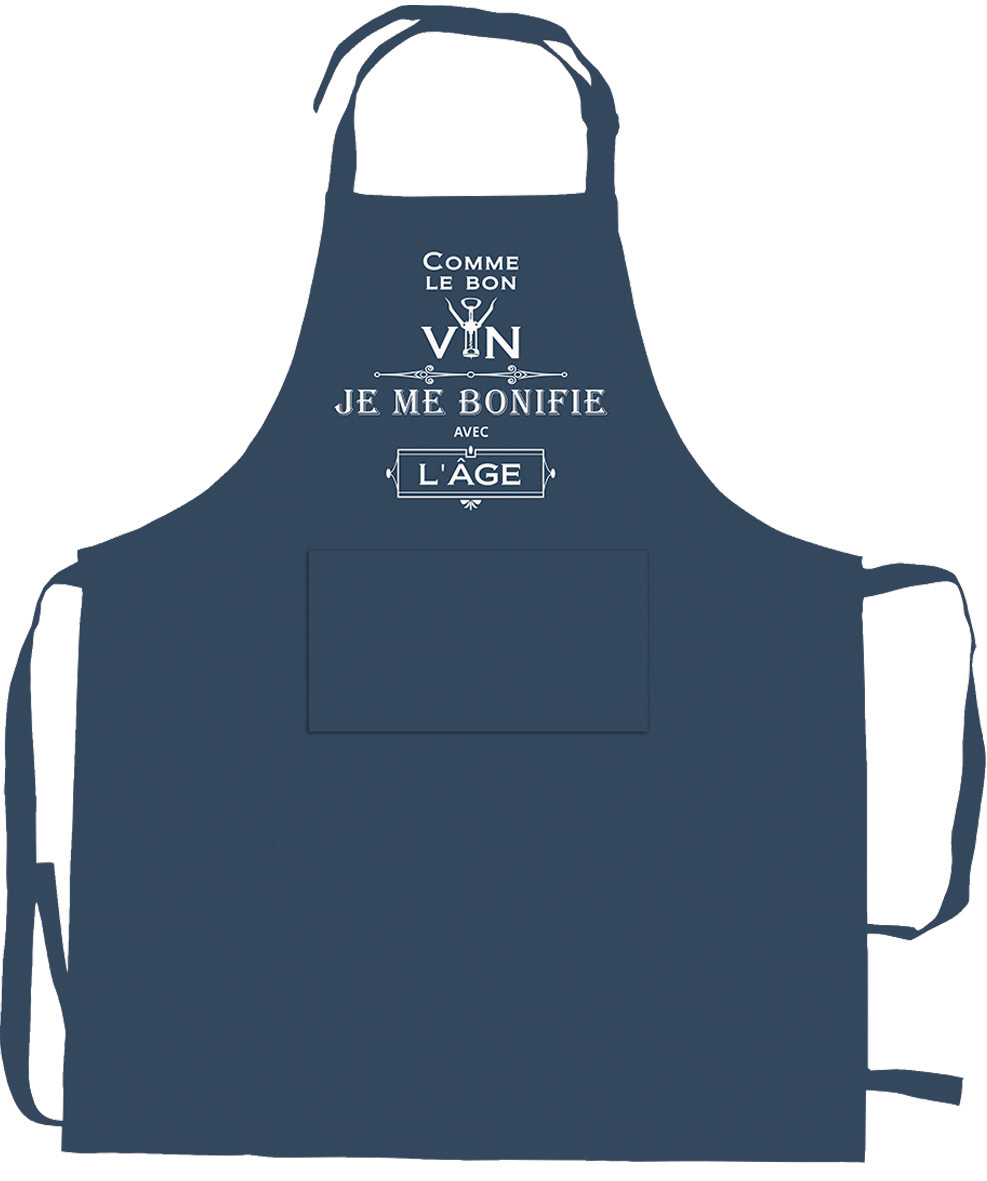 Tablier de cuisine Je me bonifie avec l'ge recycl Indigo 72 x 90