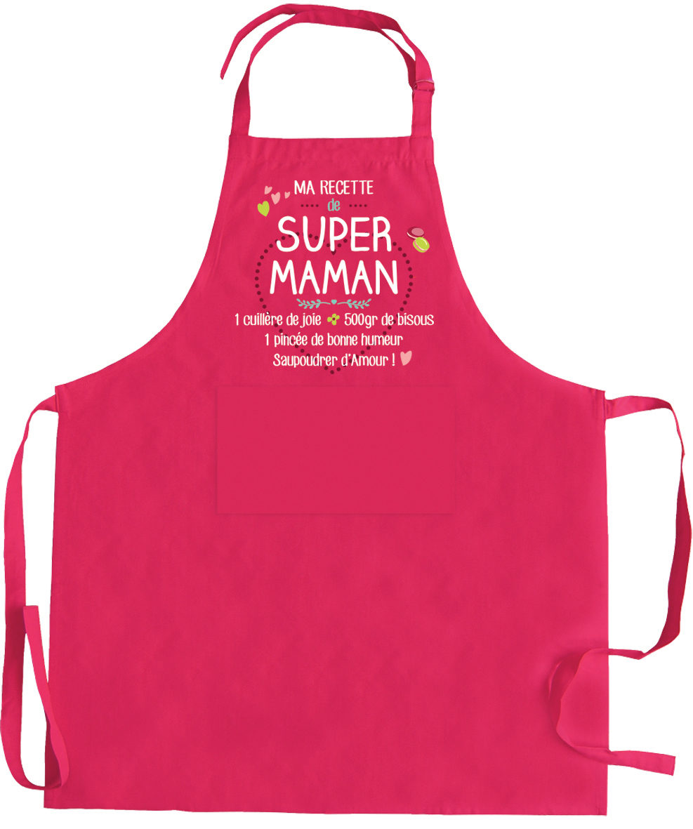 Tablier de cuisine Ma recette de super maman recycl Rose 72 x 90