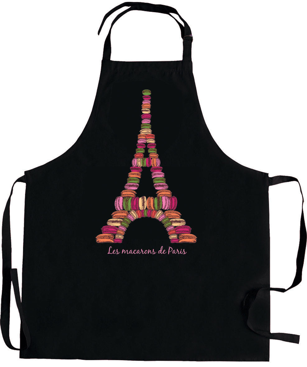 Tablier de cuisine Macarons de Paris recycl Noir 72 x 90